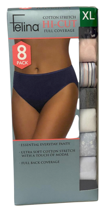 Felina Cotton Full Coverage Hi Cut - Assorted Colors (8-Pack)